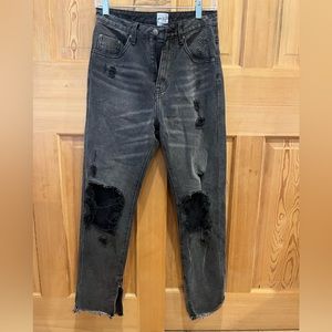Black distressed denim jeans